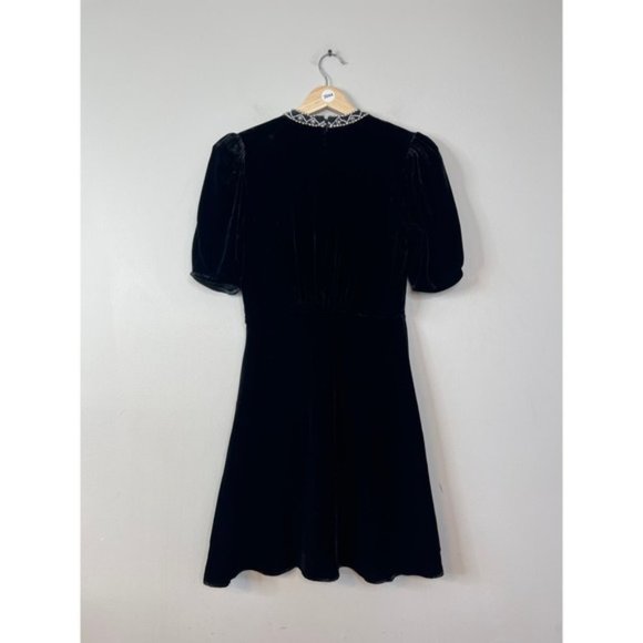 NWT Saloni Keyhole Tabitha Diamante Embroidery Velvet V-Neck Black Mini Dress - Picture 7 of 8